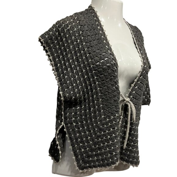 Anthropologie Moth Crochet Boxy V-neck Vest, Gray, S - Picture 10 of 12